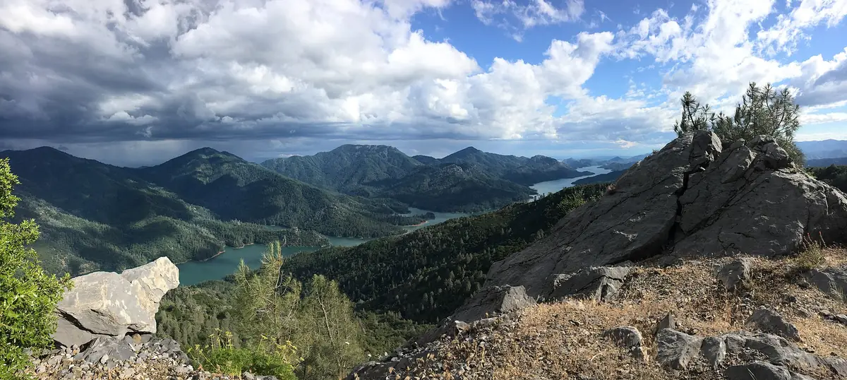 The many arms of Shasta Lake reservoir seen from Hirz Lookout
